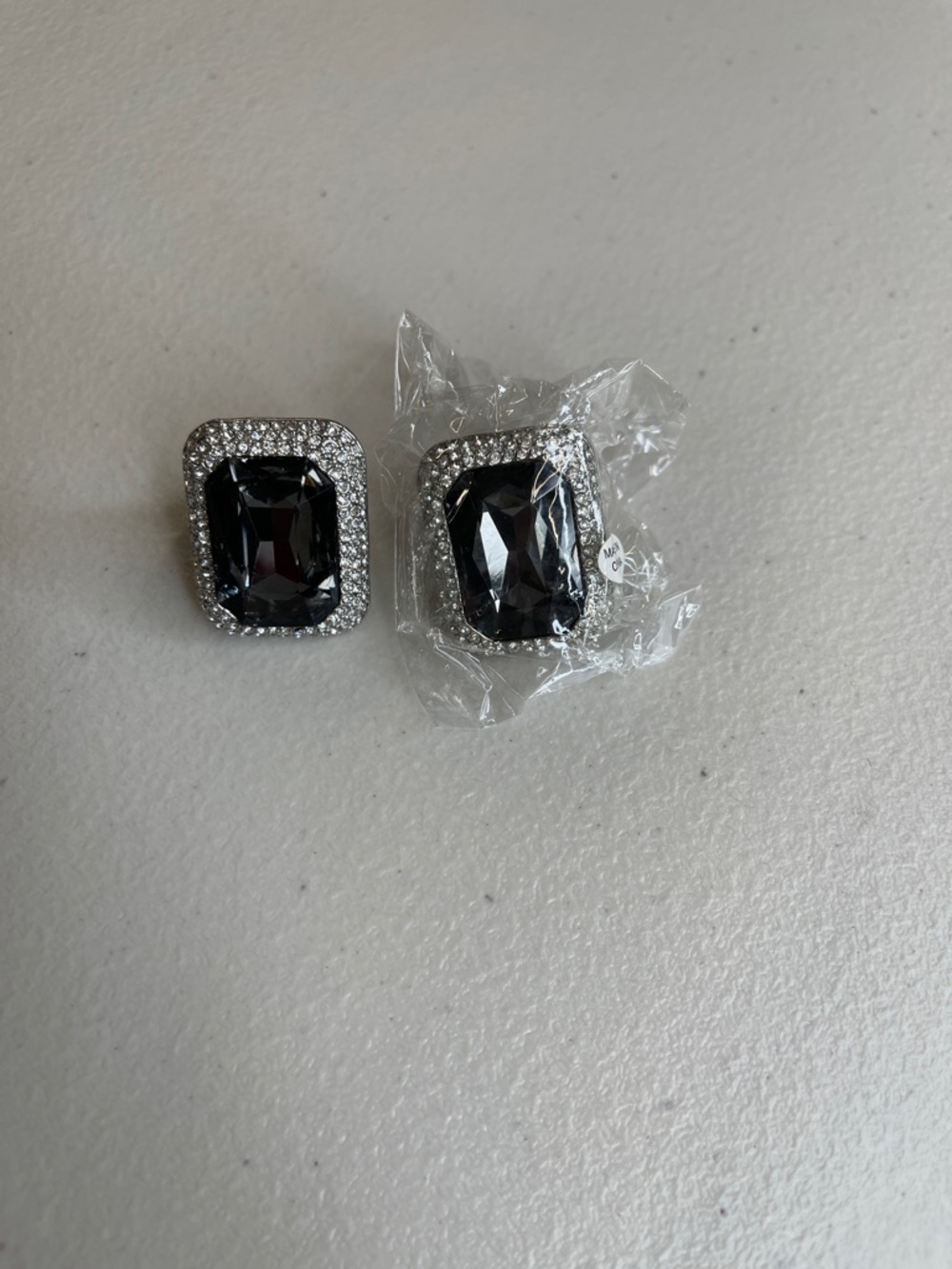 Silver-Tone Black Crystal Halo Statement Ring Two Pack